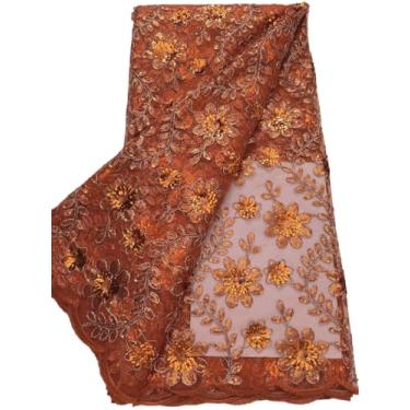 Imagem de Gdsshuhung Tecido de renda africana 5 metros, bordado de lantejoulas 3D em tule com crochê, tecido elegante com glitter para vestidos de noiva, vestidos de festa e projetos de costura de trajes