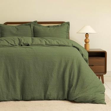 Imagem de Dreamology Capa de edredom Waffle, capa de edredom tamanho Queen, 100% algodão, conjunto de capa de edredom de luxo com 2 fronhas, capas de edredom texturizadas grossas de waffle - 3 peças (verde