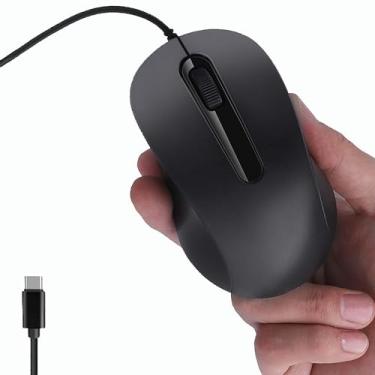 Imagem de Mouse com fio, interface tipo C, silencioso, portátil, ergonômico, viagem, USB, pequeno, com fio, mouse óptico com 3 botões, plug and play, para laptop, tablet, PC, MacBook, celular, escritório