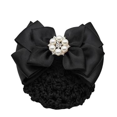 Imagem de Clipe de mola com laço acessórios de cabelo vintage clipe de rabo de cavalo para meninas presentes pérola hotel enfermeira rede de cobertura de cabelo (H)