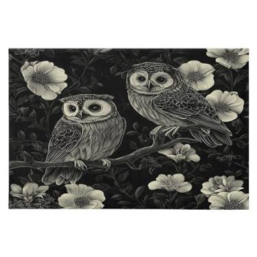 Imagem de CEBUGI Tapete de área 60 x 90 cm macio lavável tapete antiderrapante com fundo de borracha corujas e flores tapetes de área para sala de estar, quarto, decoração de casa