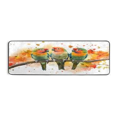 Imagem de Qilmy Lindo tapete de corredor de papagaio verde laranja 183 x 61 cm, antiderrapante, antifadiga, confortável, tapetes longos, para quarto, sala de estar, banheiro, corredores, entrywa220