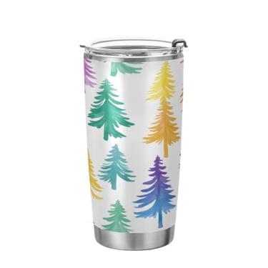 Imagem de YETTASBIN Copo de árvore de Natal com tampa de palha, copo de aço inoxidável de 590 ml, parede dupla, isolada a vácuo, caneca de café de viagem para bebidas quentes e frias