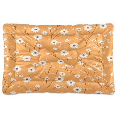 Imagem de Wassud Margaridas Cama de cachorro laranja para cães pequenos, tapete lavável para animais de estimação, cama de gato para dormir, viagens, 45 x 61 cm