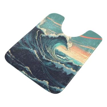 Imagem de Burbuja Tapete de banheiro Sea Wave, tapete de banho absorvente de pelúcia macio, base antiderrapante para piso de banheiro, oval em forma de U