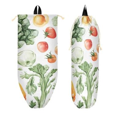 Imagem de xigua Suporte de parede para saco de plástico com padrão vegetal aquarela com cordão, 1 pacote, reutilizável para decoração organizadora de sacolas de compras, meias, roupas íntimas e gravatas