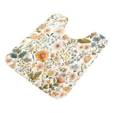 Imagem de Burbuja Tapete de banheiro com flores, tapete de banho absorvente de pelúcia macio, base antiderrapante para piso de banheiro, oval em forma de U