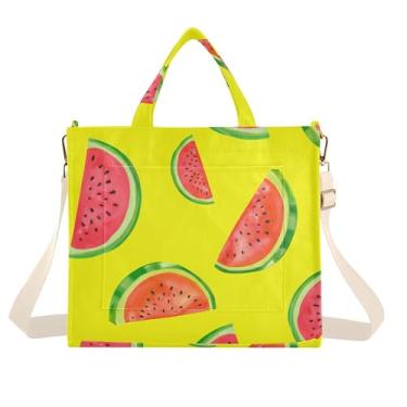 Imagem de Burbuja Sacola feminina Watermelon Slices, bolsa de veludo cotelê, bolsa tiracolo para compras, trabalho, viagens, C387, Small