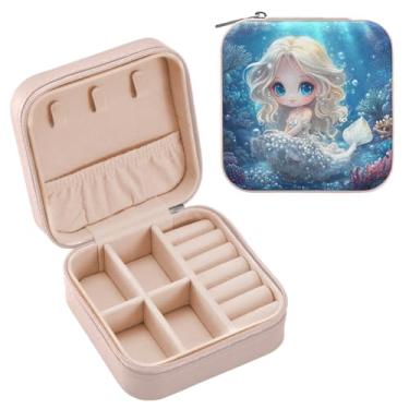 Imagem de Qilmy Linda caixa de joias de viagem de sereia de desenho animado, caixa de joias de viagem, mini estojo de viagem, estojo organizador de joias, caixas de armazenamento pequenas e portáteis 29