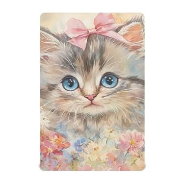 Imagem de Burbuja Lençol de berço de gato com flores para meninos e meninas, lençol com elástico 71 x 132 cm para colchões de berço padrão e infantil, macio e respirável