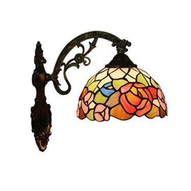 Imagem de Luminária de parede estilo Tiffany com rosas, design campestre e floral, com cúpula de vitral artesanal de 20 cm (8 polegadas), ideal para corredores, halls de entrada e quartos.