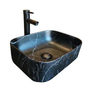 Imagem de Cuba para Banheiro Cerâmica Marmorizada Black Retangular 41cm Reno RC 