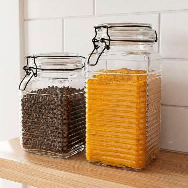 Imagem de Porta Mantimentos Potes Hermético Vidro Clipe Metal Kit 2pçs