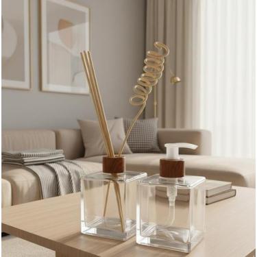 Imagem de kit Lavabo Difusor de varetas vidro com essencia Aromatizador e Porta 