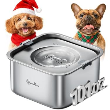 Imagem de DownyPaws Tigela de água sem derramamento para cães, 2,863 g/3L, rolha de baba de aço inoxidável, sem gotejamento, tigela de água para cães com bebida lenta, sem bagunça, à prova de derramamento, pode