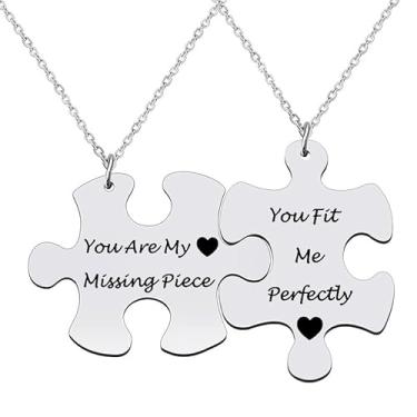 Imagem de MALOYANVE Colar de quebra-cabeça de metal combinando para casais, presentes de dia dos namorados, presente para ele, seu amante, melhor amigo, colar de correspondência significativo com gravação em