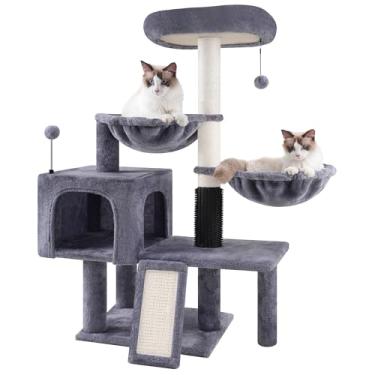 Imagem de ROYPET Árvore para gatos com condomínio para gatos e duas redes, torre para gatos com postes de arranhar e almofadas para arranhar, cinza