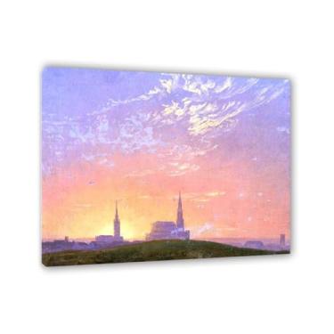 Imagem de Evening by Caspar David Friedrich Impressões em tela Well Decor The World Classic Art Reproduções de arte grande giclee arte de parede para sala de estar decoração de casa 60 x 50 cm (24 x 20