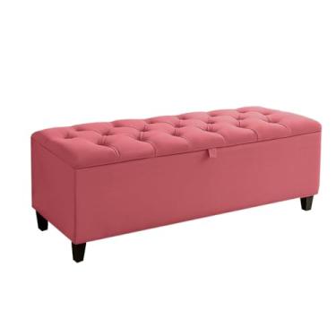 Imagem de Baú Suede Estrutura Madeira Cama Casal Quarto Confortável(rosa)