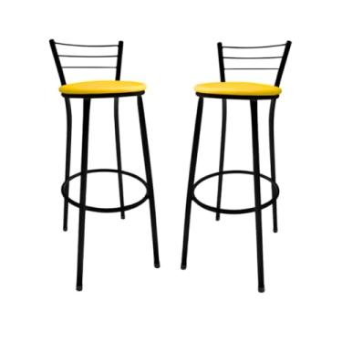 Imagem de Kit 2 Banquetas Altas Bistrô para Bancada Cozinha Americana e Bar com Encosto – Banco Alto para Balcão (Amarelo)