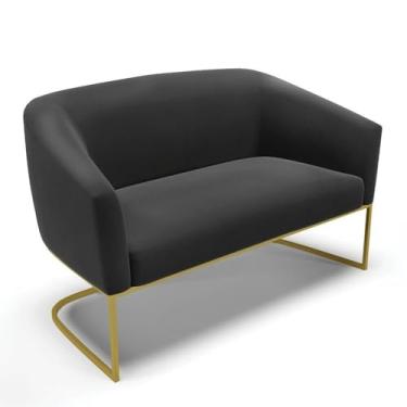 Imagem de Sofá Namoradeira 2 Lugares Suede com Base Industrial Dourada Sofisticação e Conforto para Sala de Estar (Preto)
