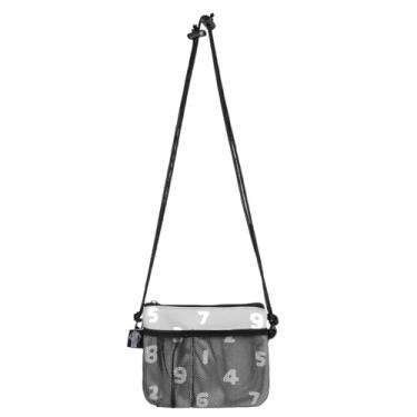 Imagem de Bolsa de telefone de tecido, mini bolsa tiracolo feminina casual com design de número, Cinza, Medium