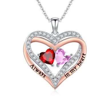 Imagem de WYDDO Colar de coração com pedra do mês de nascimento para mulheres, pingente de corações duplos sobrepostos, aniversário, dia dos namorados, dia das mães, presentes de Natal para esposa, mãe, filha