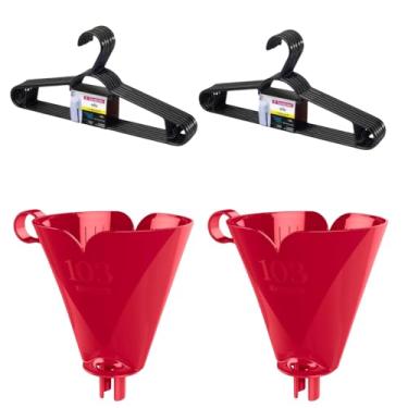 Imagem de Conjunto de 2 Suporte para Filtro de Café 103 Vermelho + 2 Kit com 6 Cabides Plasticos Pretos