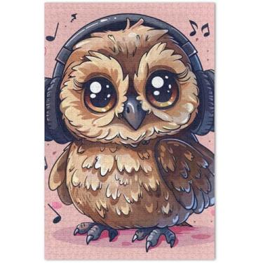Imagem de Quebra-cabeças de música de coruja de desenho fofo 500 peças para adultos presentes engraçados de jogos de quebra-cabeça exclusivos pintura de animais, 51 x 37 cm