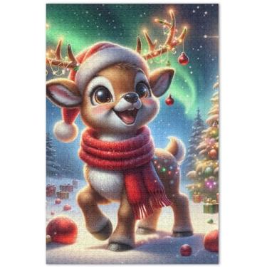 Imagem de Quebra-cabeças fofos de Natal com rena, 500 peças, presentes de elefante branco para adultos, personalizado, arte divertida, quebra-cabeça, flor, pintura animal, 51 x 35 cm