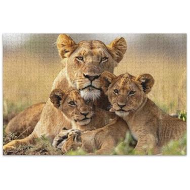 Imagem de Filhotes de leão mãe africanos adultos quebra-cabeça 500 peças brinquedo família arte paisagem quebra-cabeças amigos família jogos presentes