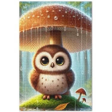 Imagem de Quebra-cabeça fofo de cogumelo de coruja para adultos, 1000 peças, presentes tecnológicos, quebra-cabeças para família, quebra-cabeça de arte animal, 75 x 40 cm