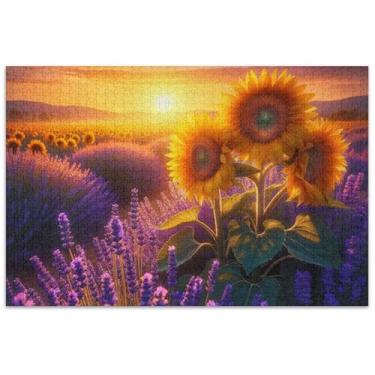 Imagem de Quebra-cabeça vibrante de girassóis lavanda adultos 1000 peças Engraçado Único Quebra-cabeça Presentes Arte Animal Puzzle