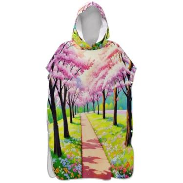 Imagem de Joisal Colorido Primavera Rosa Flor Floral Poncho Surf Trocador Adulto Com Capuz Toalha de Natação Plus Size Masculino Poncho com Capuz