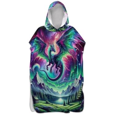 Imagem de Joisal Poncho de surfe trocador de roupão adulto com capuz toalha de natação bonito plus size dragão colorido homens mulheres poncho com capuz