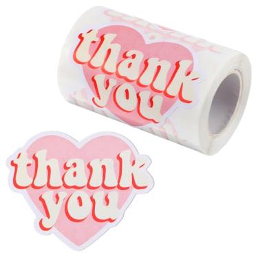 Imagem de 240 peças de adesivos de agradecimento em forma de coração rosa de 6 cm – 2 rolos grandes adesivos autoadesivos personalizados adesivos adesivos de agradecimento para embalagem, sacolas de presente