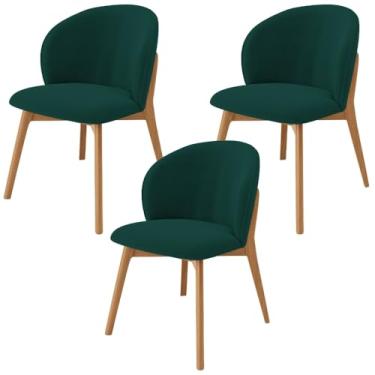 Imagem de Kit 03 Cadeiras de Jantar e Estar Living Estofada Mia L02 Bouclê Verde - Lyam Decor