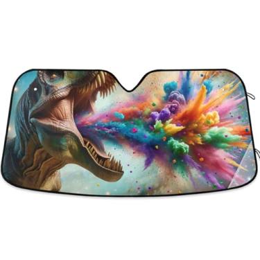 Imagem de Guarda-sol personalizado T Rex colorido confete para para-brisa de carro dobrável universal para-brisa frontal floral animal S, 134,6 cm x 59,7 cm