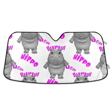 Imagem de Toldo de hipopótamo bonito dos desenhos animados para para-brisas de carro, engraçado, dobrável, caminhão, janela, para-brisa frontal, retrátil, P, 134,6 cm x 59,7 cm