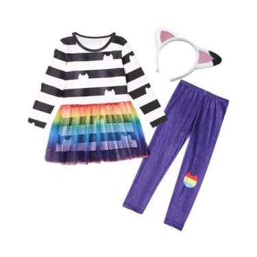 Imagem de Conjunto De Camiseta Listrada Preta E Branca Para Crianças Com Saia E 