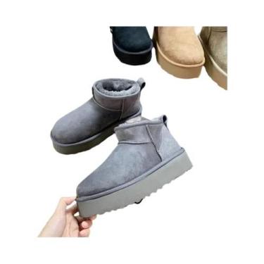 Imagem de Botas De Inverno Ultra Mini Plataforma Femininas Em Couro Suede Com Fo