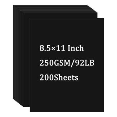 Imagem de 200 folhas de cartolina preta, cartolina de 21 x 250 g/m², capa grossa de 41,7 kg/250 g/m², papel de impressora pesado para convites, álbuns, artesanato, projetos de bricolage, decoração e desenho