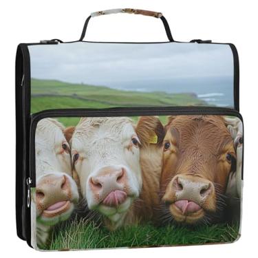 Imagem de Fichários engraçados com 3 anéis fofos de 3 anéis de 3 cm D fichário organizador com zíper com alça bolsa escolar divertida pasta de armazenamento com alça