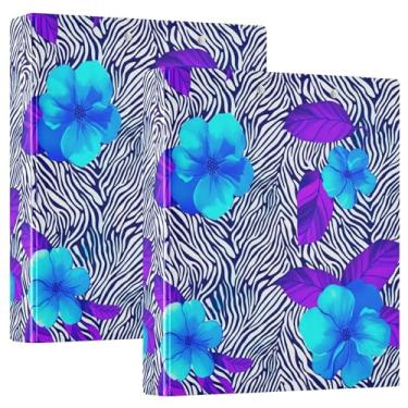 Imagem de Fichário de três anéis de flores com estampa de animais 3 cm, 200 folhas, portfólio fofo, anel redondo, fichário de escritório, 31,5 x 27 x 6 cm, pacote com 2