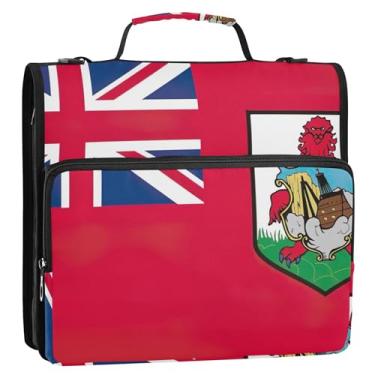 Imagem de Fichário grande de 3,8 cm com 3 anéis, anel D, bandeira das bermudas, organizador com zíper, vários bolsos, pasta grande para portfólio, bolsa escolar com alça de ombro
