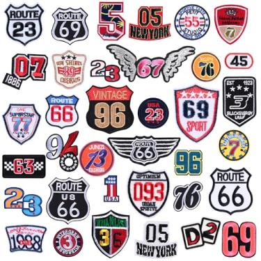 Imagem de Remendos de letras bordadas, 36 peças, rota 66 emblemas temáticos lron em bordado forDlY - placa de estrada preto e branco, emblemas de estrada, motociclista e corrida para jaqueta, jeans, chapéu