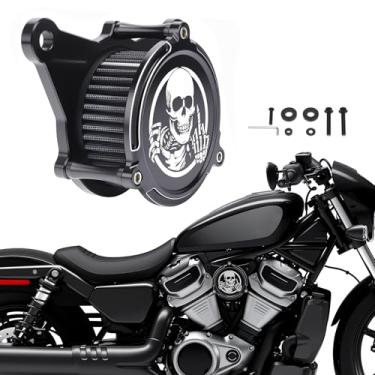 Imagem de Bravema Filtro de ar estilo caveira CNC filtro de ar para Harley Sportster Nightster RH 975 RH975S Special 2022-2024 acessórios de substituição de entrada de ar de motocicleta (preto A)