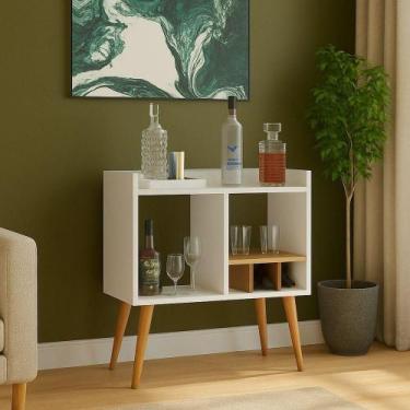 Imagem de Aparador Moderno Com Adega Para Vinhos, Porta Taças E Mini Bar Branco 