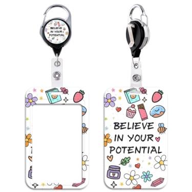 Imagem de Porta-crachá retrátil com citação e porta-crachá retrátil para chaves e crachás de identificação para mulheres, professoras, meninas, crianças, funcionários para escola, escola, presente, flores