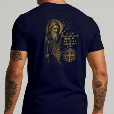 Imagem de Camiseta Masculina Medalha São Bento Católica Cristã Religiosa 100% Al